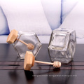 250ml hexagon glass honey pot jar with wooden dipper and cork lid for home kitchen